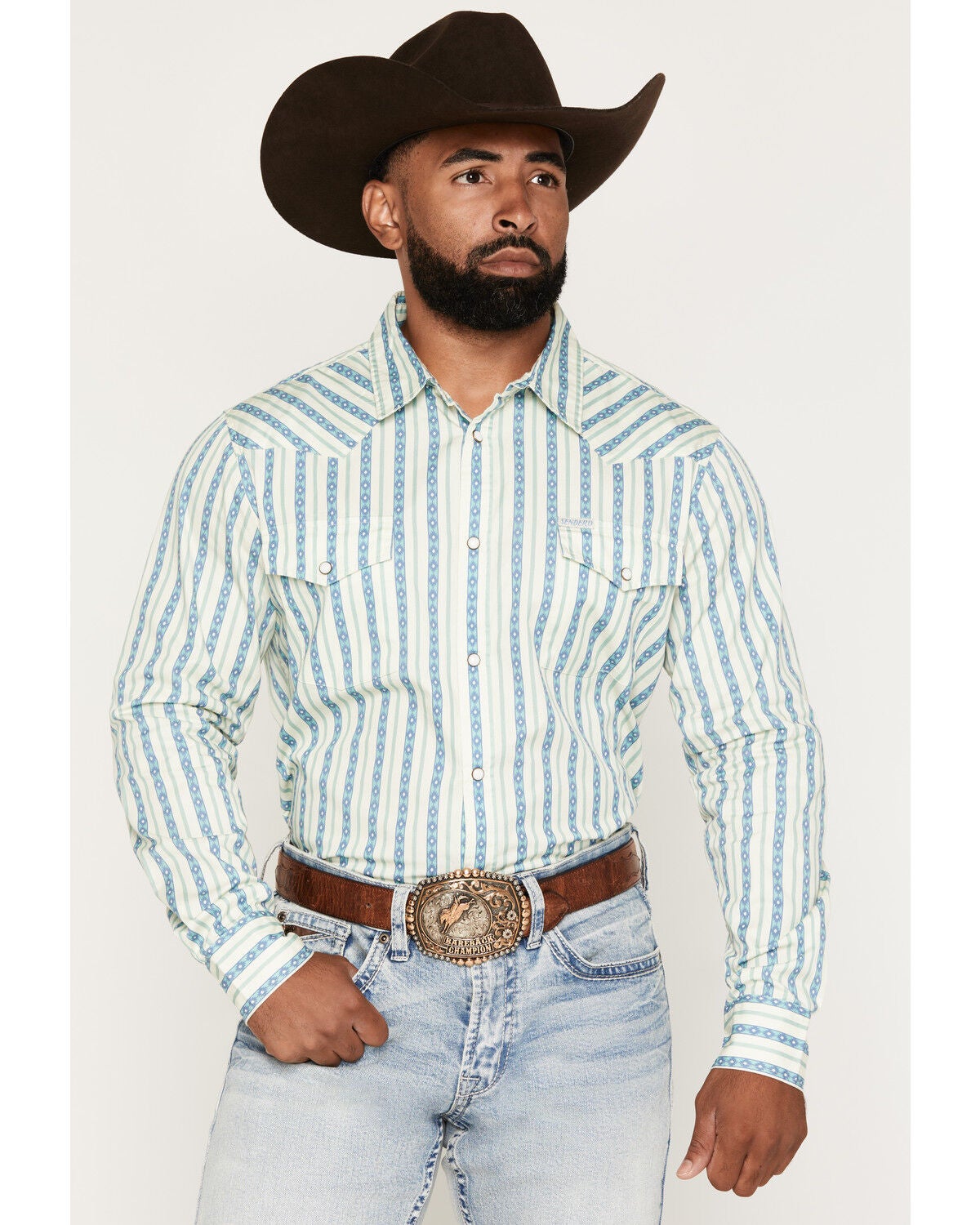Image #1 - Sendero Provisions Men's Wyatt Stripe Print Long Sleeve Snap Western Shirt, Off White, hi-res