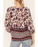 Bila Women's Ava Floral Border Print 3/4 Sleeve Peasant Top, Red/white/blue, hi-res