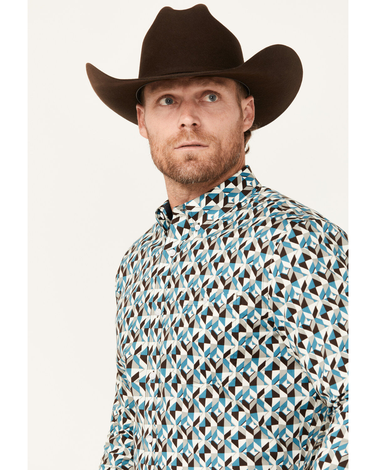 Product Name:  RANK 45® Men's Abstract Geo Print Long Sleeve Button-Down Shirt