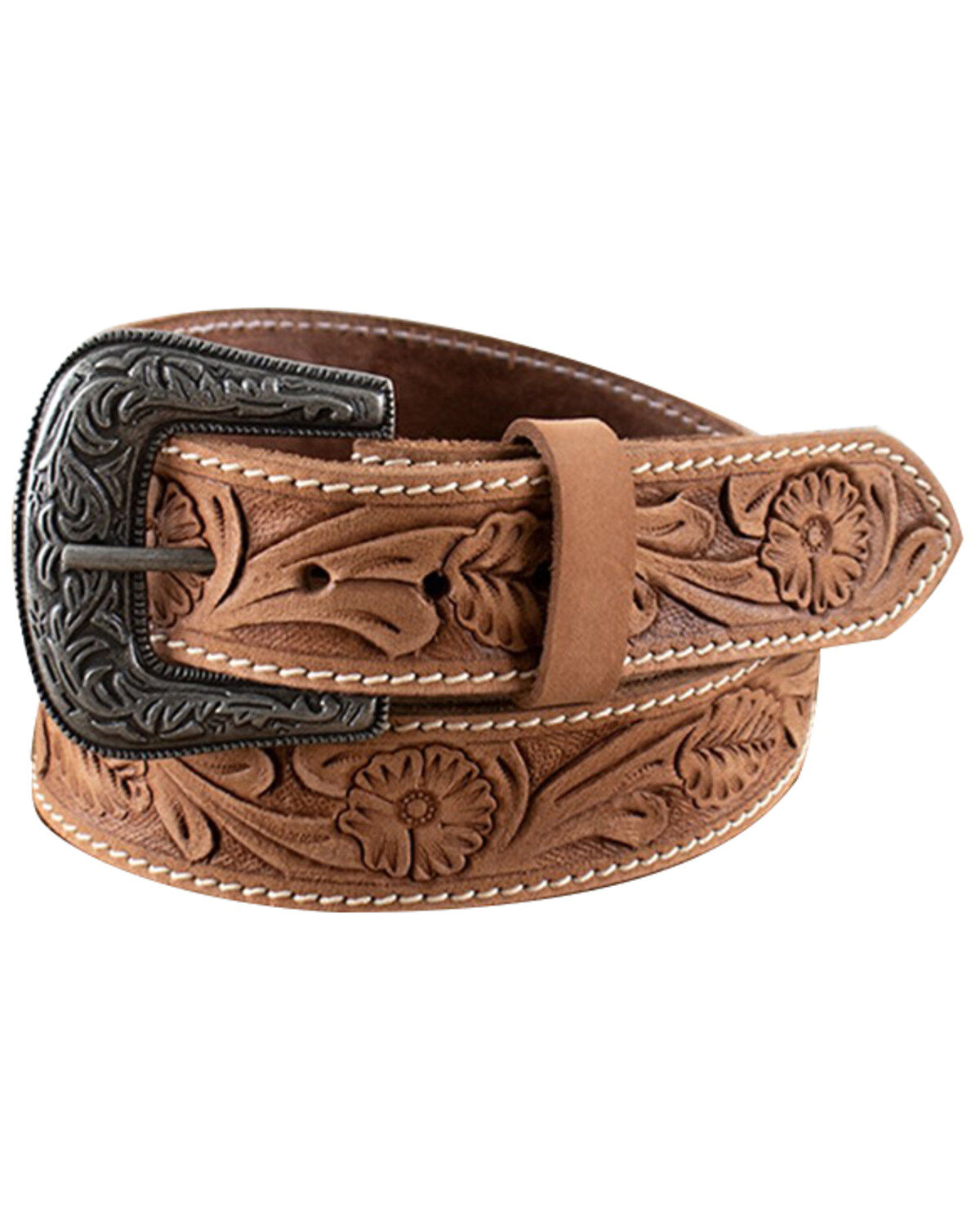 Image #1 - Roper Girls' Oak Leaf Hand Tooled Belt, Brown, hi-res