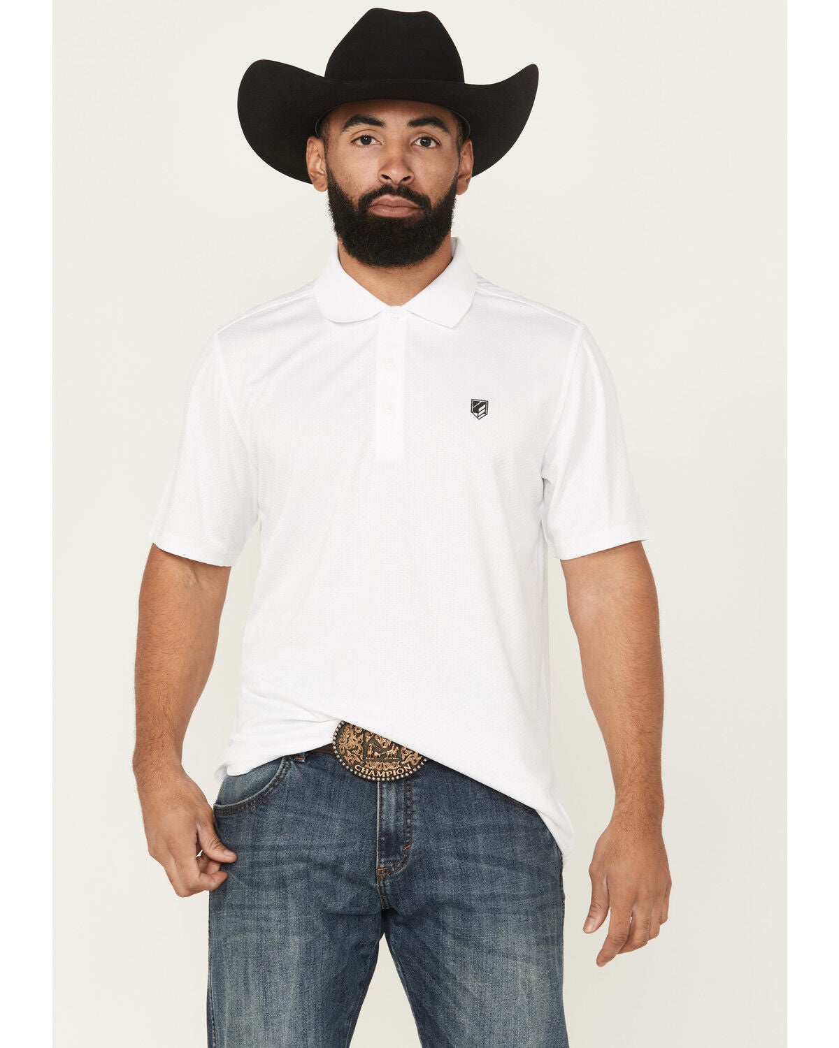 RANK 45&reg; Men's Pickup Dobby Geo Print Short Sleeve Button-Down Polo, White, hi-res