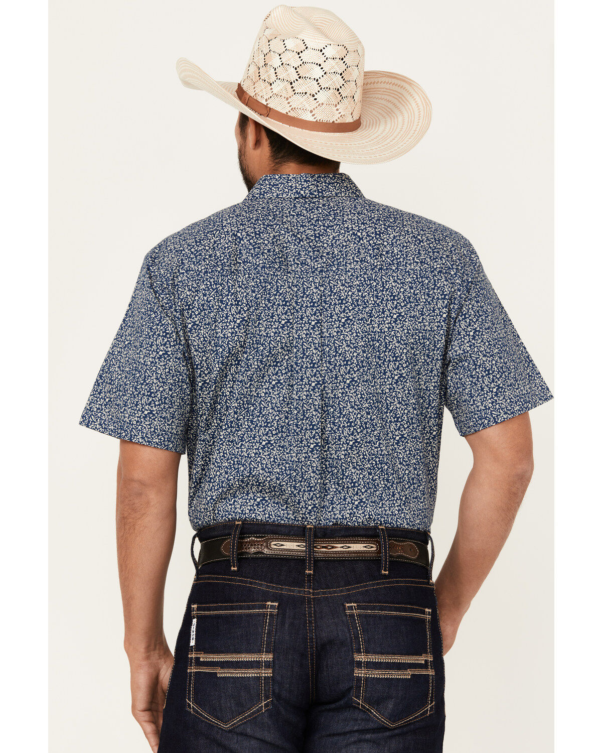 Image #4 - Cody James Men's Open Meadow Floral Print Short Sleeve Button-Down Stretch Western Shirt, Navy, hi-res