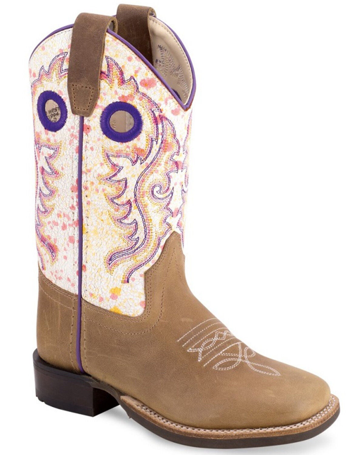 Image #1 - Old West Little Girls' Western Boots - Broad Square Toe, White, hi-res