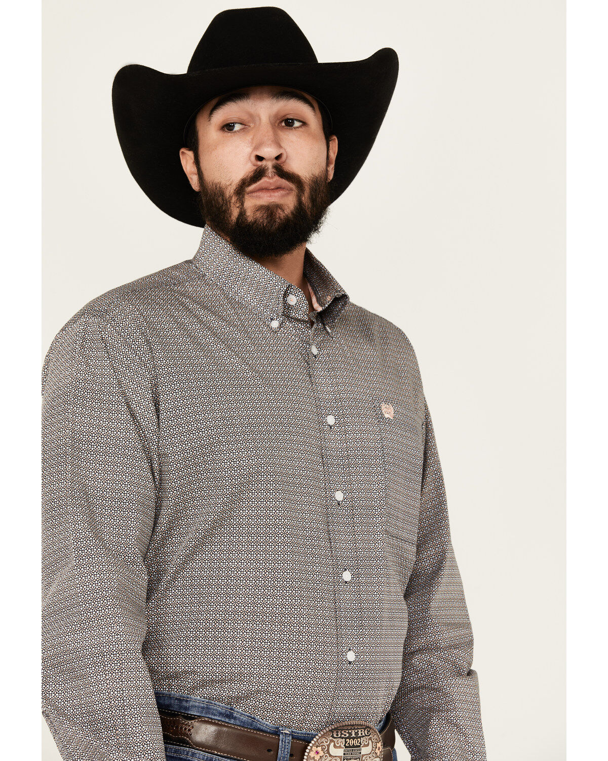 Image #2 - Cinch Men's Geo Print Long Sleeve Button-Down Western Shirt, Peach, hi-res