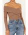 Very J Women's Long Sleeve Cross Front Ribbed Top, Taupe, hi-res