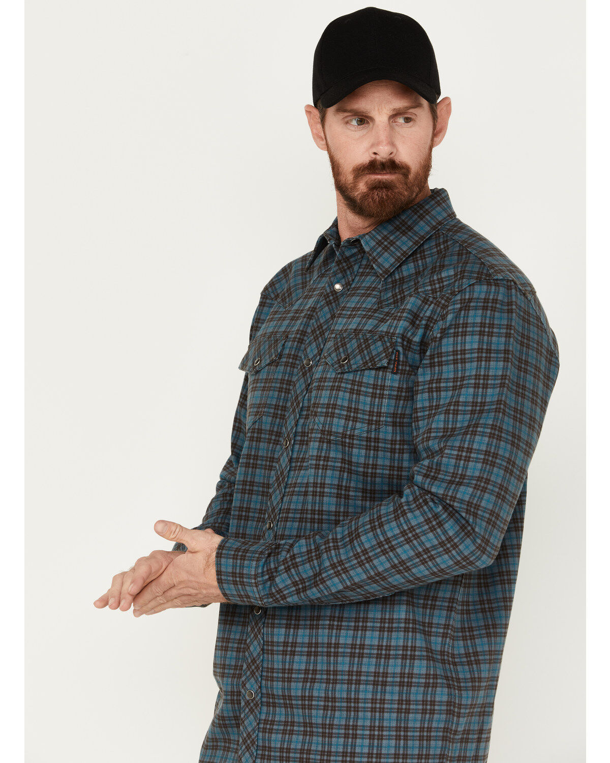 Image #2 - Cody James Men's FR Check Plaid Print Long Sleeve Pearl Snap Work Shirt, Teal, hi-res