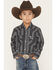 Image #1 - Ely Walker Boys' Striped Long Sleeve Pearl Snap Western Shirt, Black, hi-res