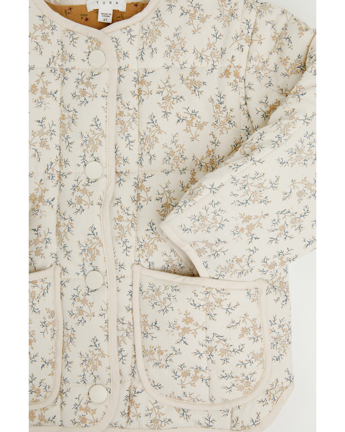 Image #2 - Yura Toddler Girls' Floral Print Quilted Jacket, Cream, hi-res