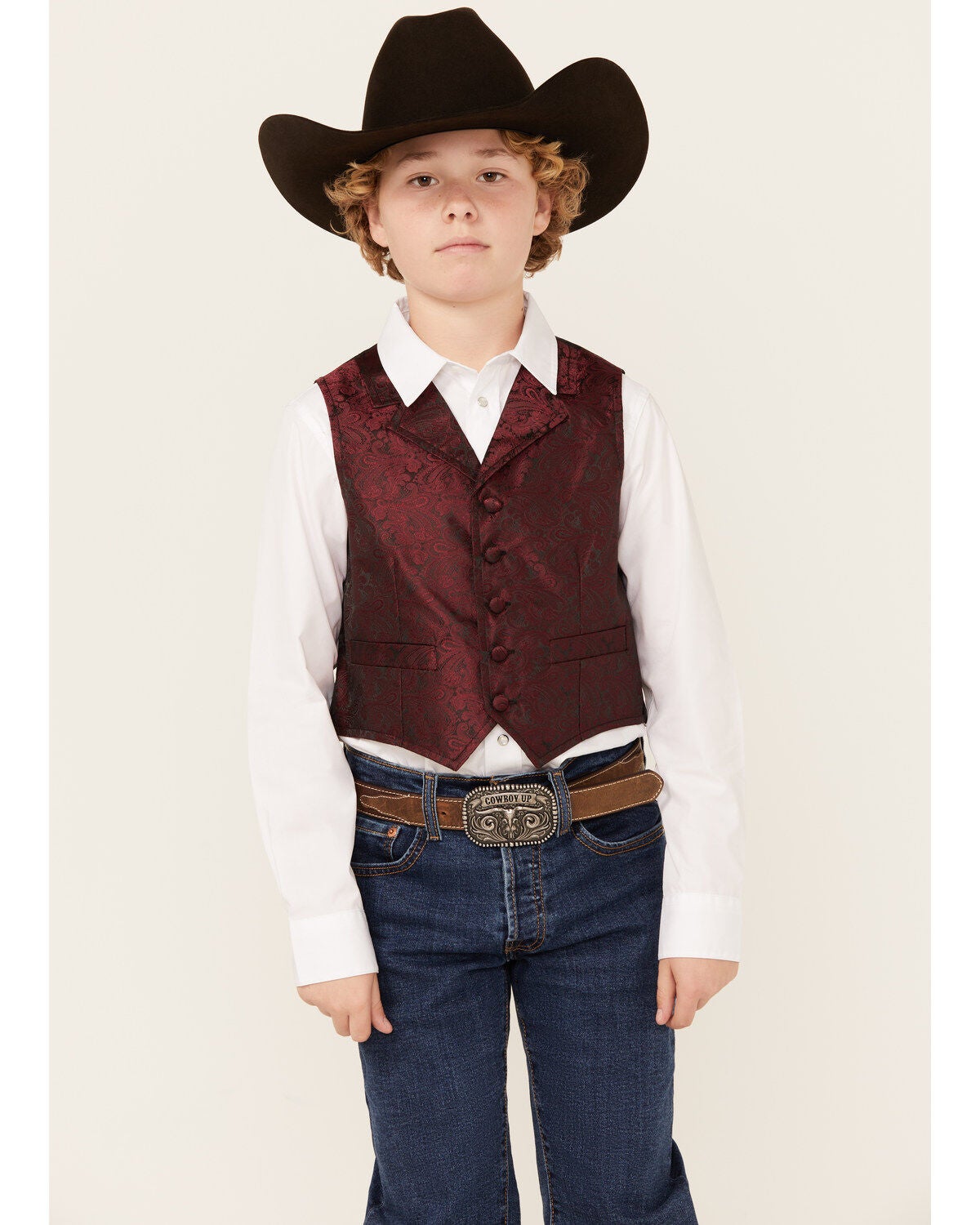 Scully Boys' Paisley Vest, Burgundy, hi-res