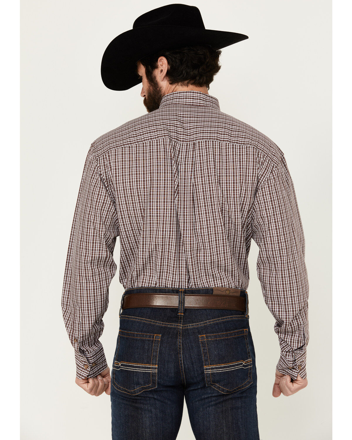 Image #4 - Wrangler Men's Classics Plaid Print Long Sleeve Button-Down Western Shirt, Burgundy, hi-res