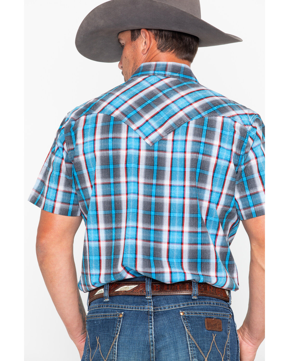Image #2 - Rock & Roll Denim Men's Crinkle Plaid Print Snap Short Sleeve Western Shirt, , hi-res