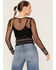 Shyanne Women's Beaded Mesh Crop Top, Black, hi-res