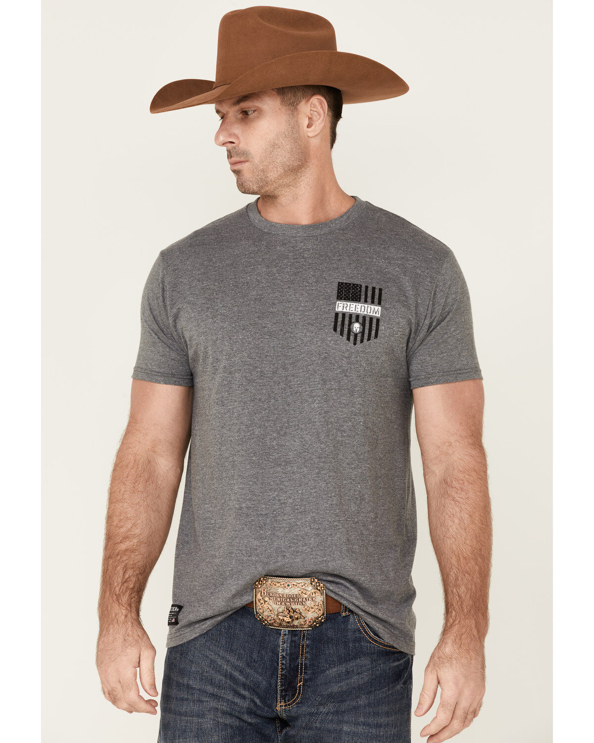 Image #1 - Howitzer Men's Heather Charcoal Freedom Union Graphic Short Sleeve T-Shirt, , hi-res