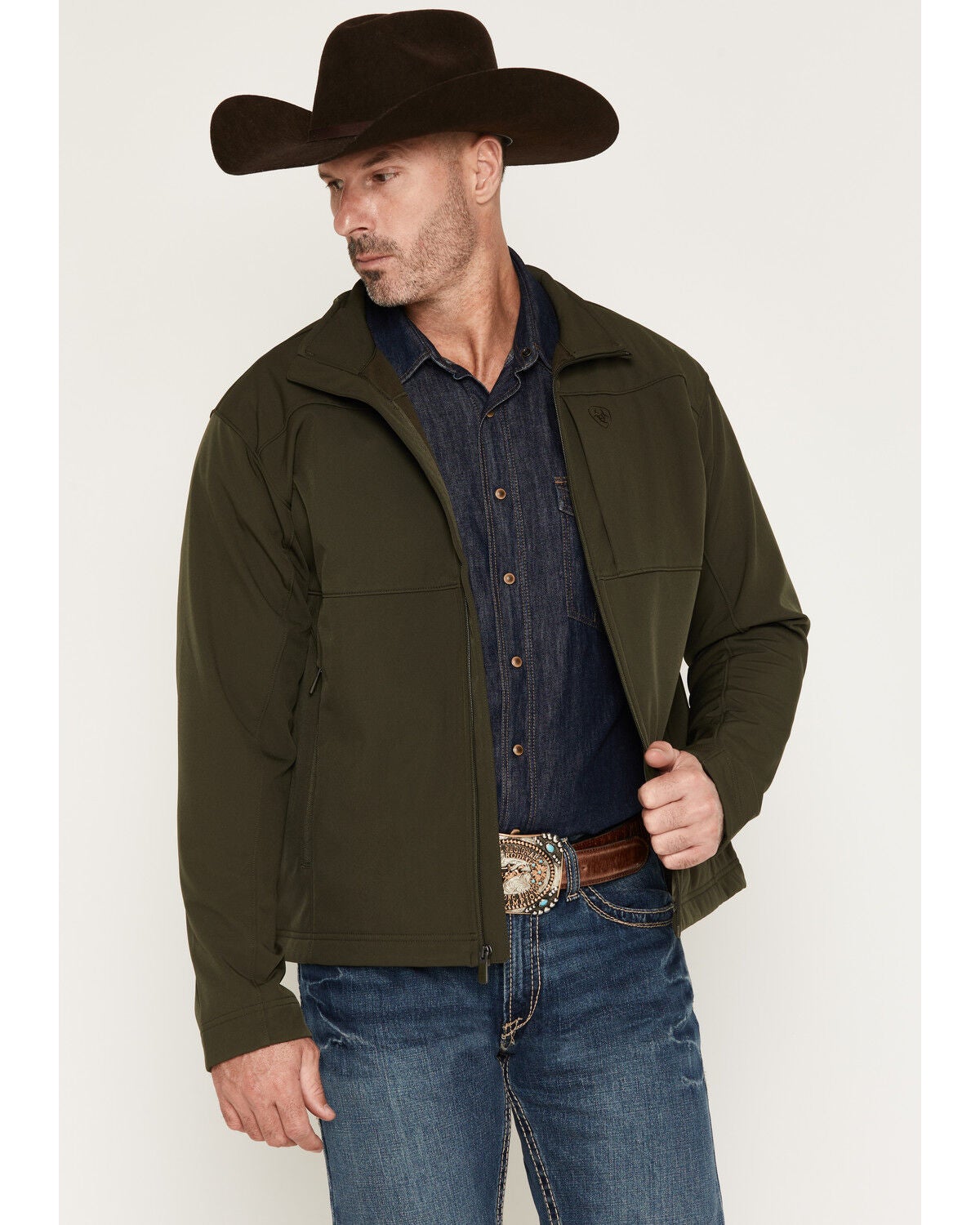 Image #1 - Ariat Men's Vernon Solid Softshell Jacket, Forest Green, hi-res