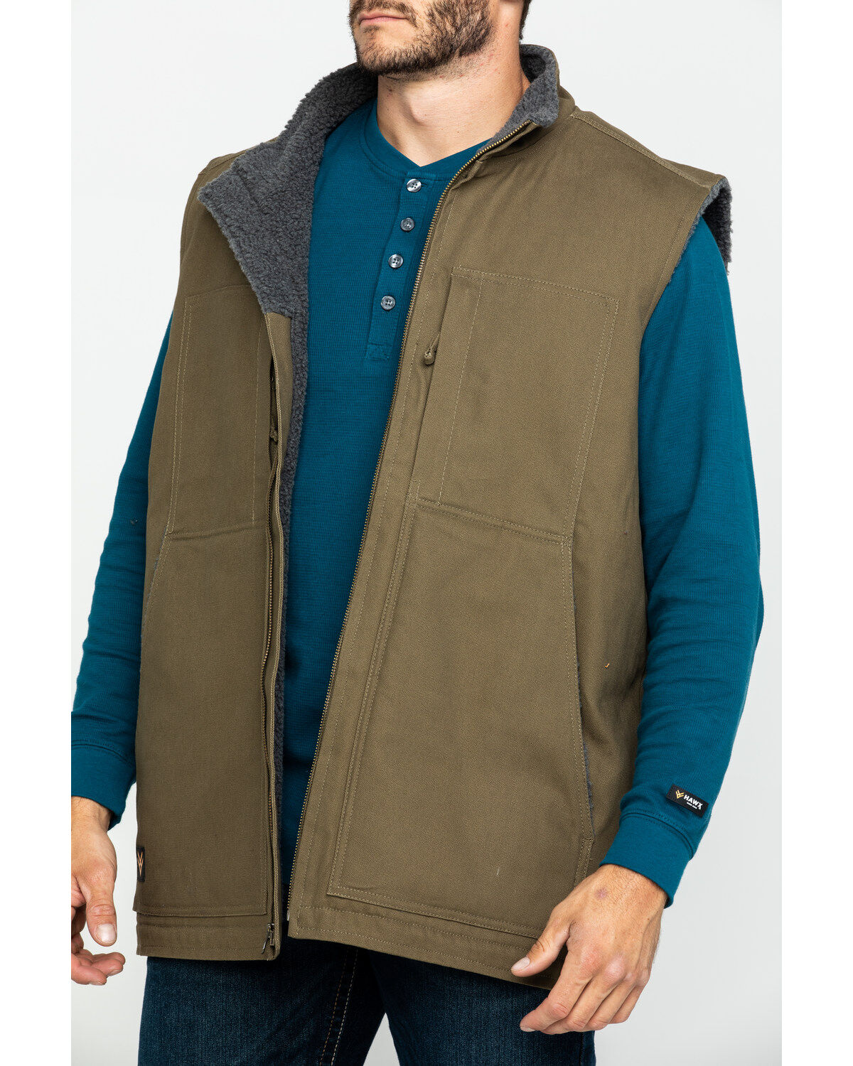 Image #4 - Hawx Men's Olive Canvas Sherpa Lined Work Vest - Tall, , hi-res