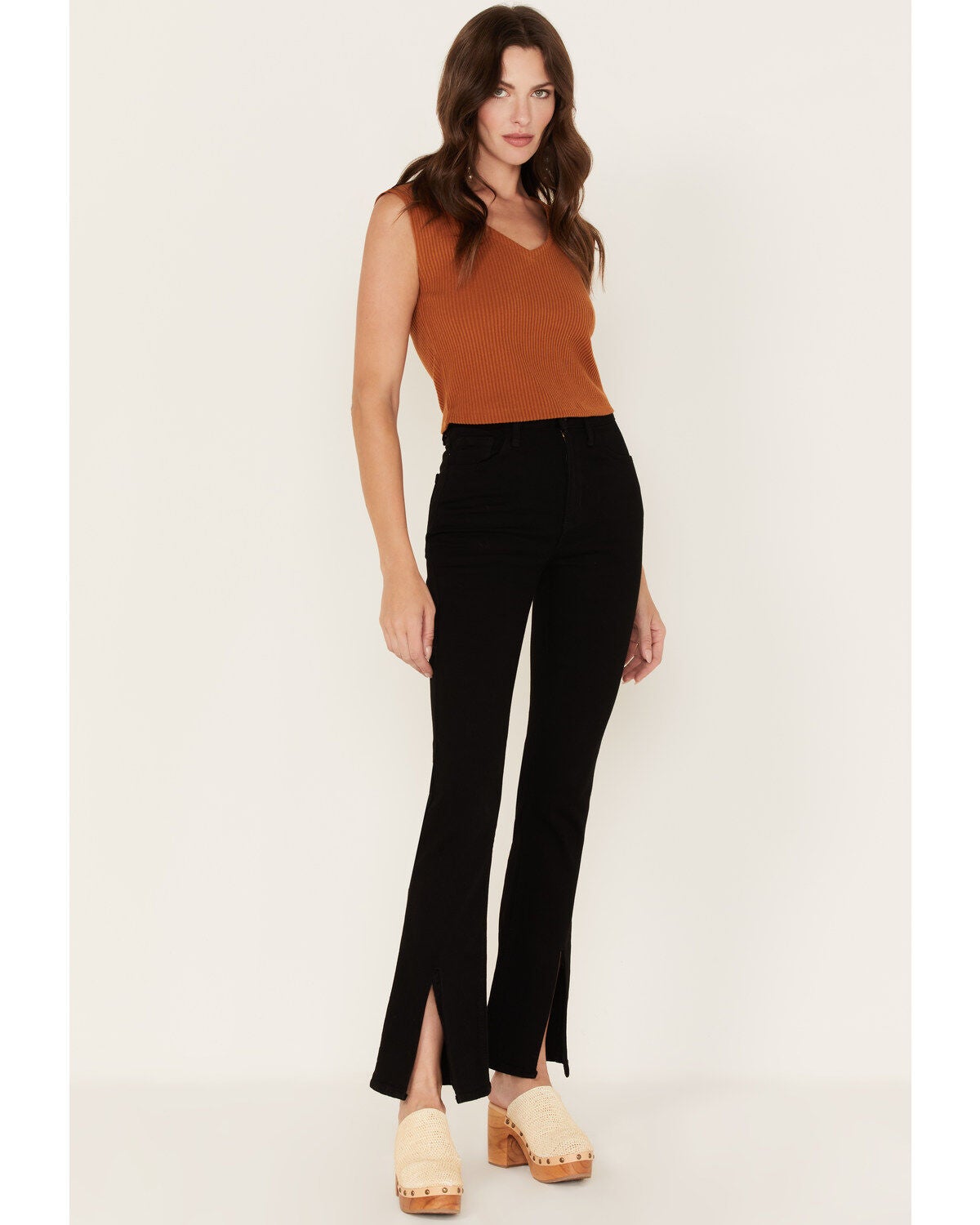 Just Black Denim Women's High Rise Slit Flare Jeans, Black, hi-res