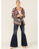 Cripple Creek Women's Burgundy Navajo Print Open Front Wrap Jacket , Burgundy, hi-res