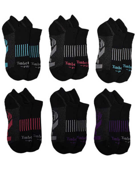 Timberland Women's PRO Contrast Logo No-Show Socks - 6 Piece, Black, hi-res