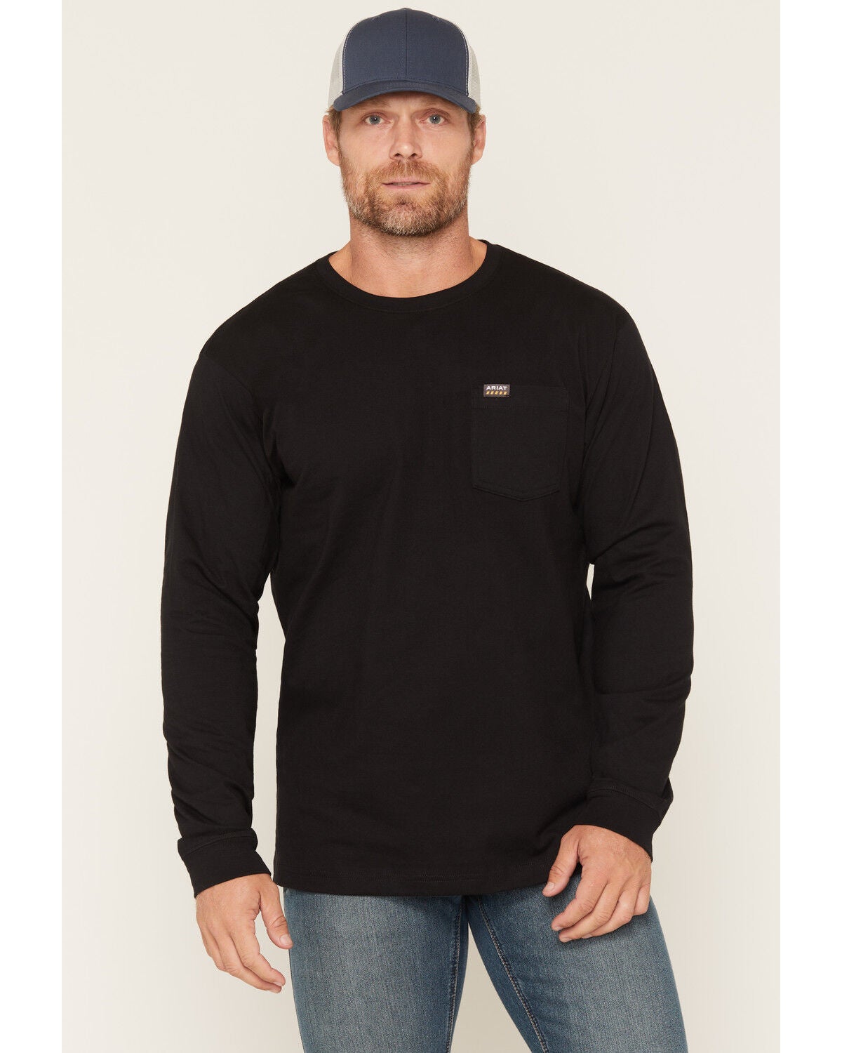 Image #2 - Ariat Men's Rebar&reg; Cotton Strong&trade; Eagle Skull Long Sleeve Work T-Shirt, Black, hi-res
