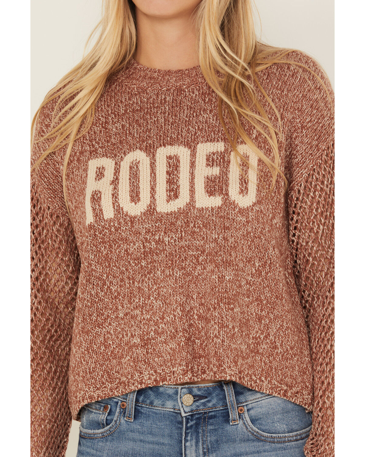 Image #3 - White Crow Women's Rodeo Open Weave Long Sleeve Sweater, Rust Copper, hi-res