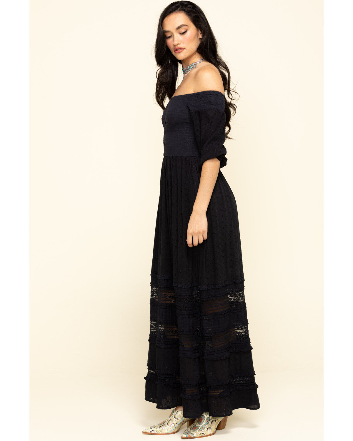 navy off the shoulder maxi dress