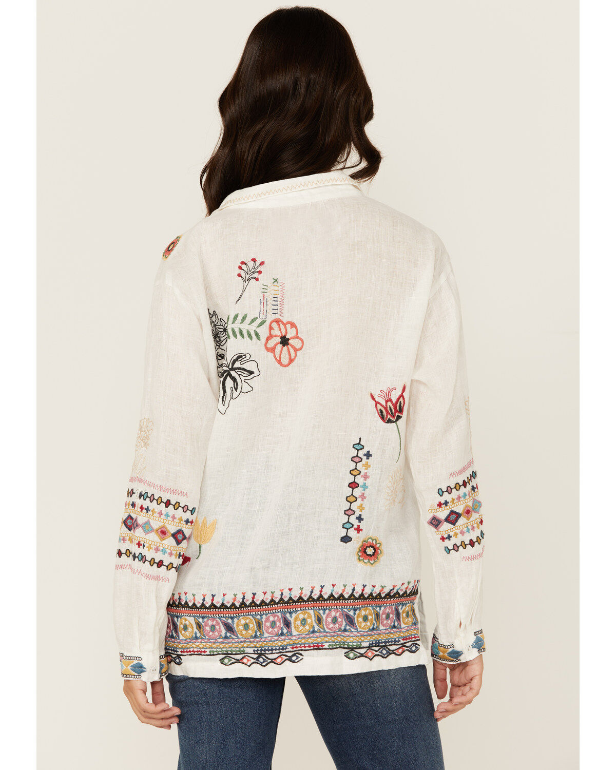 Image #4 - Johnny Was Women's Embroidered Conversation Print Long Sleeve Blouse, White, hi-res