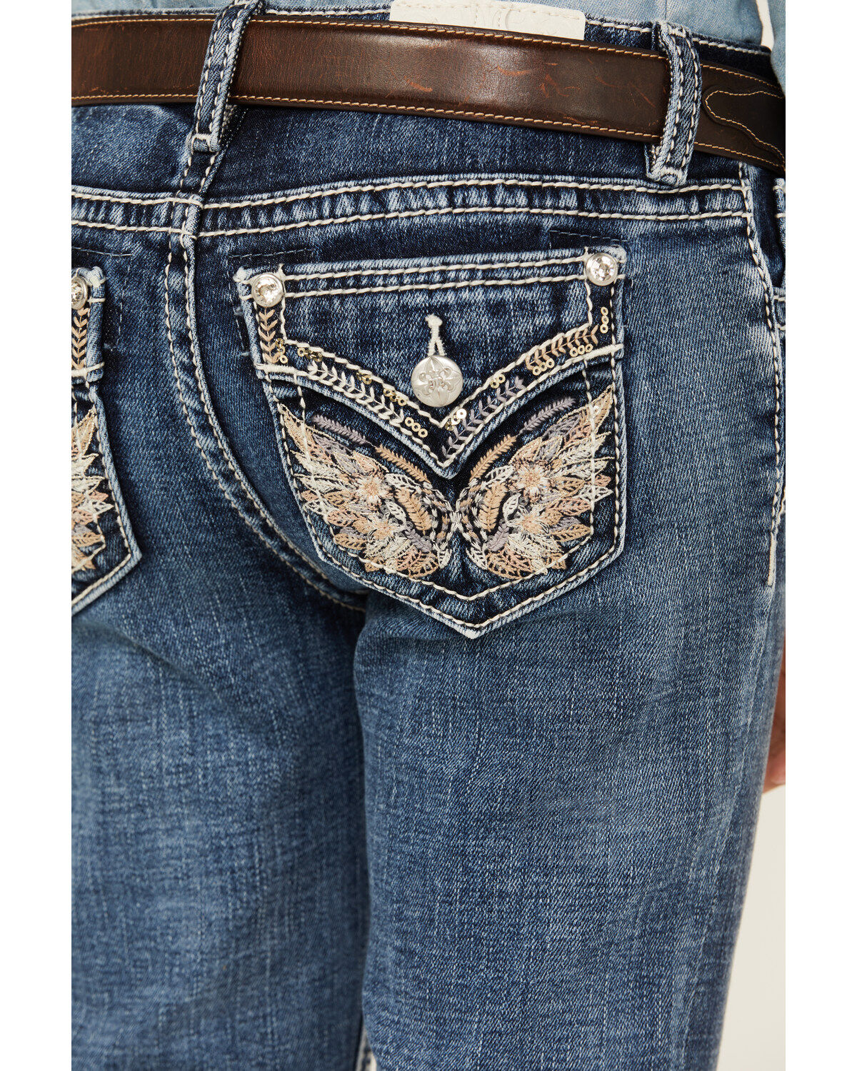 Image #2 - Miss Me Girls' Medium Wash Border Print Stretch Bootcut Jeans, Blue, hi-res