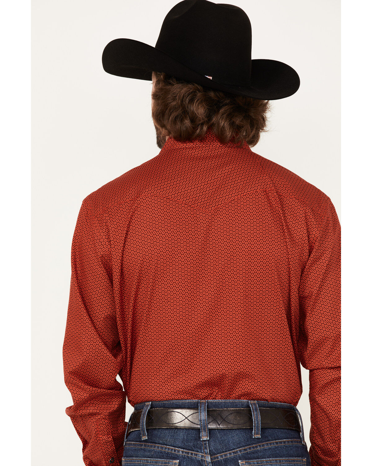 Image #4 - Cinch Men's Modern Fit Small Geo Print Snap Western Shirt, Red, hi-res