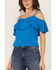 Image #3 - Shyanne Women's Cold Shoulder Ruffle Tank Top, Medium Blue, hi-res