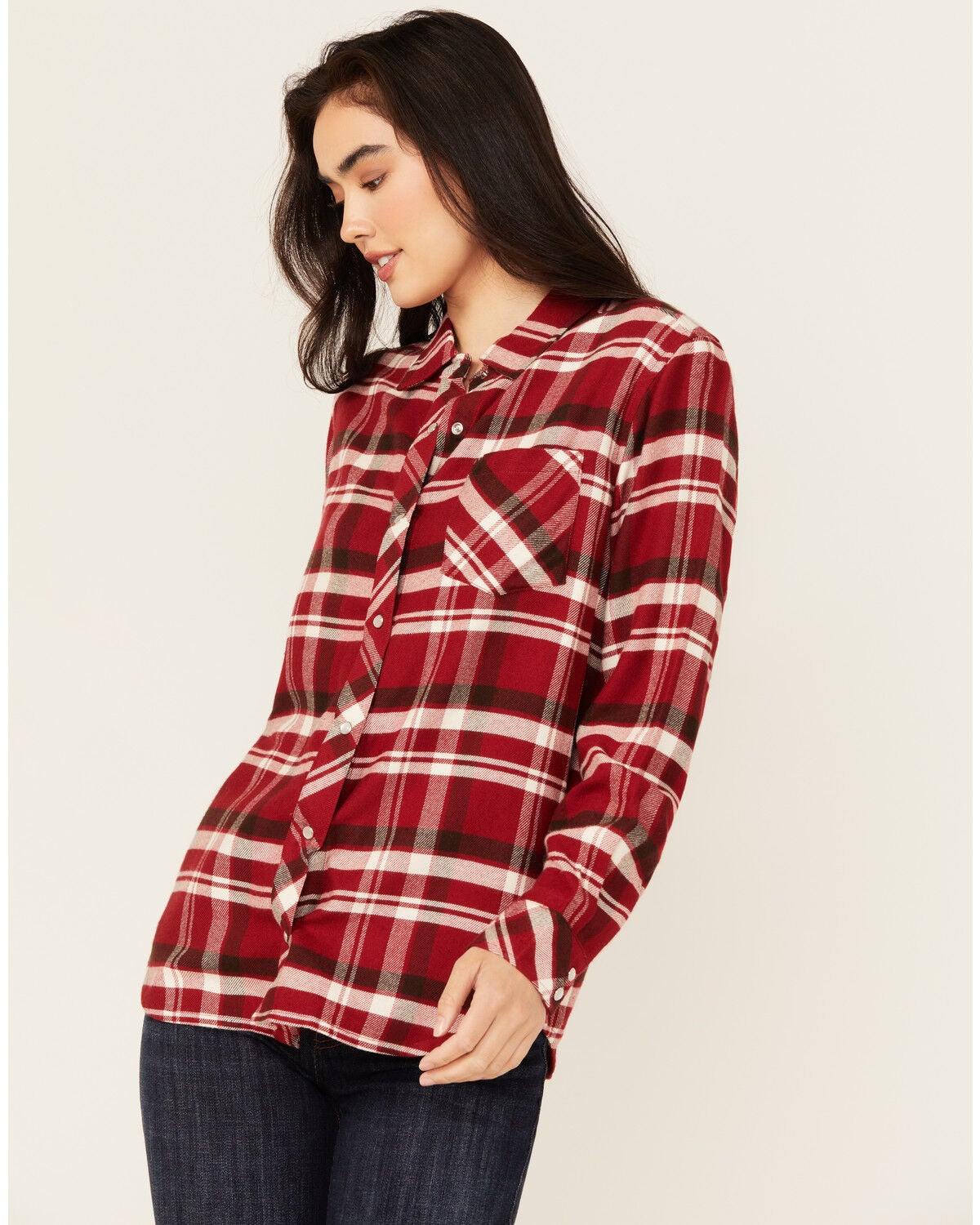 Idyllwind Women's Plaid Print Long Sleeve Snap Western Shirt, Wine, hi-res