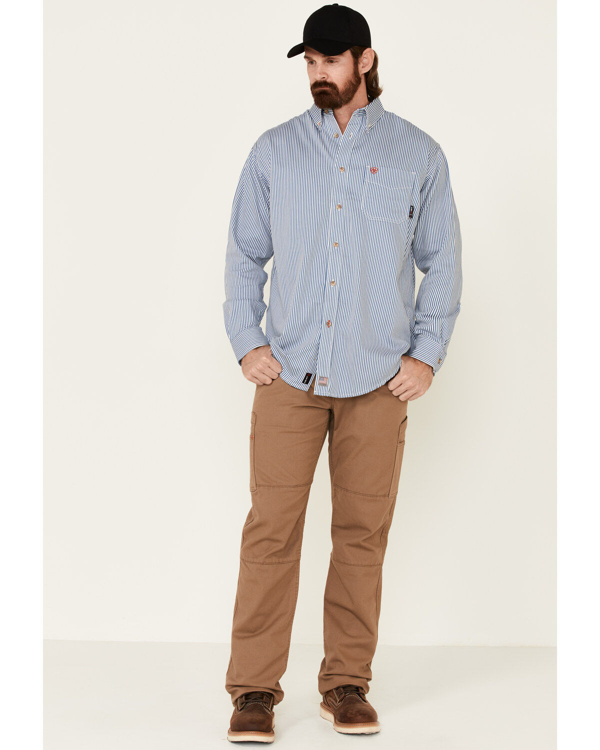 Image #2 - Ariat Men's FR Striped Long Sleeve Button Work Shirt, Blue, hi-res