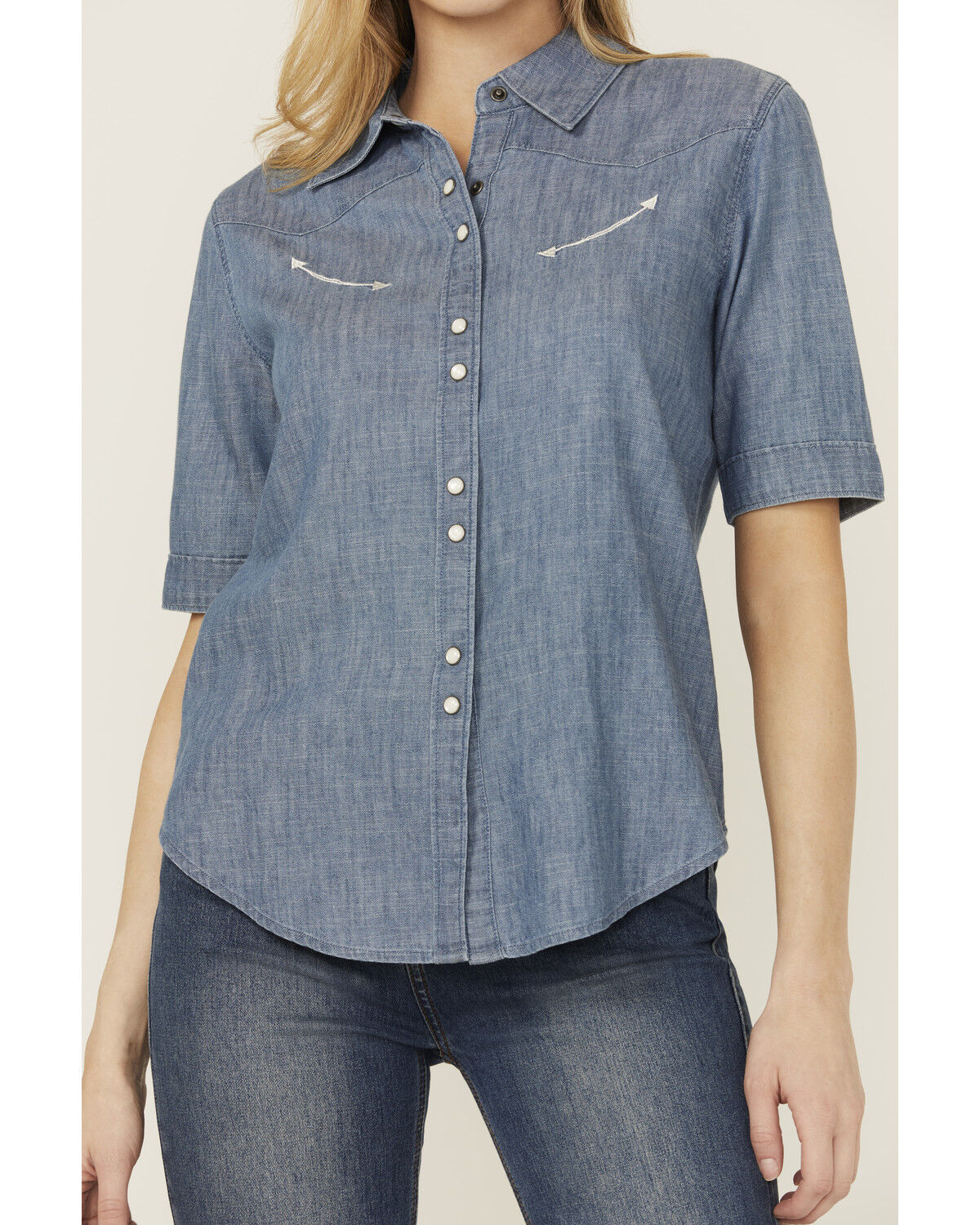 Image #3 - Cruel Girl Women's Short Sleeve Snap Western Shirt, Indigo, hi-res