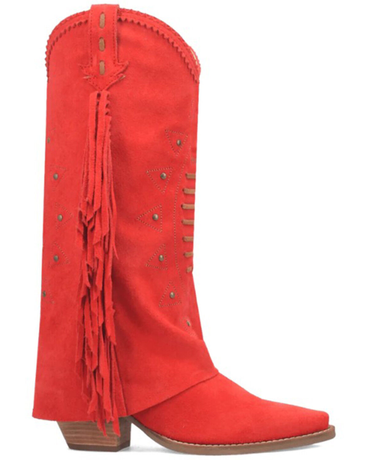 Image #2 - Dingo Women's Spirit Trail Fringe Tall Western Boots - Snip Toe, Red, hi-res