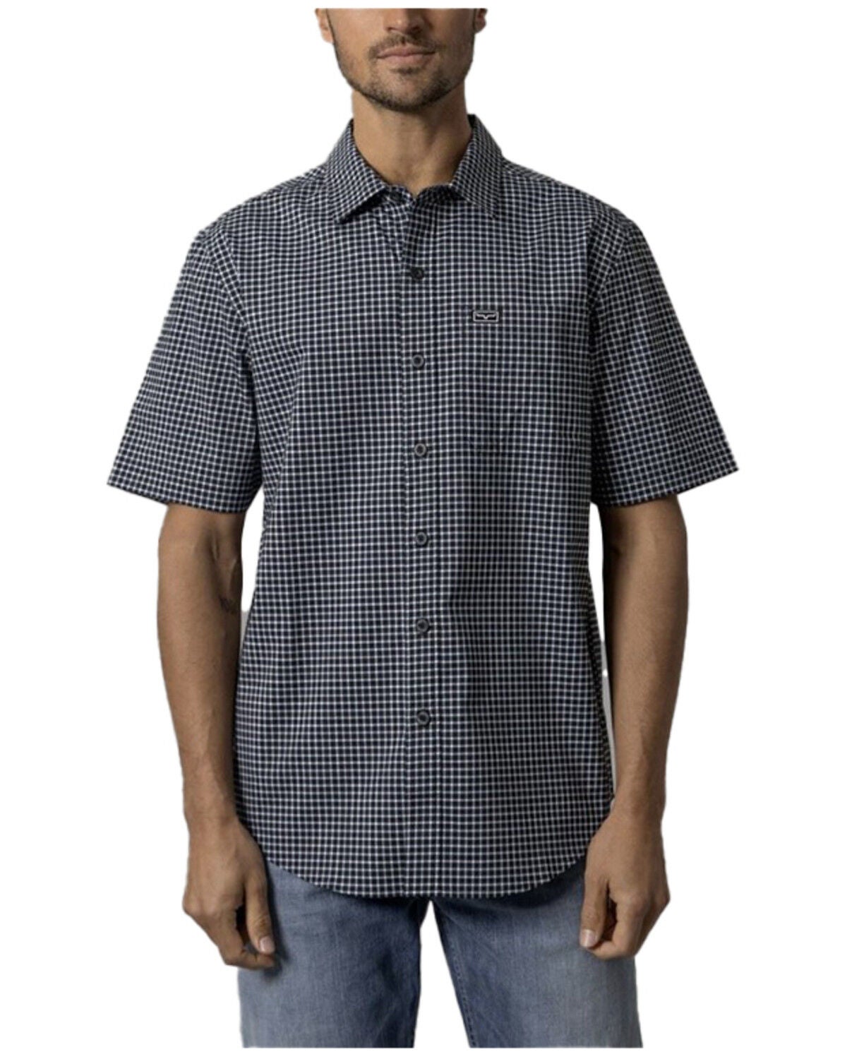 Kimes Ranch Men's MC Copper Plaid Print Short Sleeve Button-Down Stretch Performance Shirt, Black, hi-res