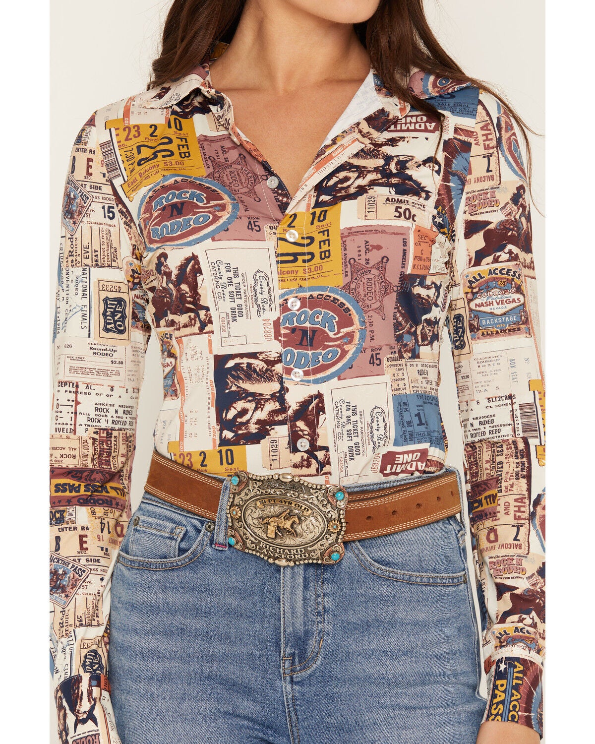 Image #5 - Idyllwind Women's Western Postcard Print Long Sleeve Pullover Stretch Western Shirt, Cream, hi-res