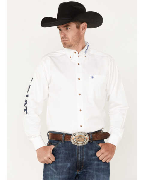 Ariat Men's Team Solid Logo Button-Down Western Shirt , White, hi-res