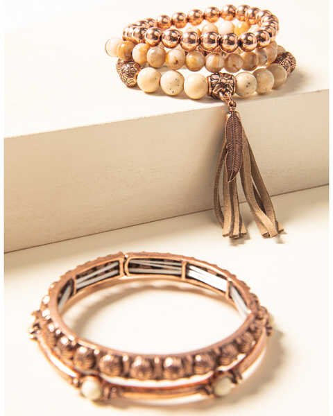 Shyanne Women's Desert Dreams Stretch Bead & Bangle Bracelet Set, Rust Copper, hi-res