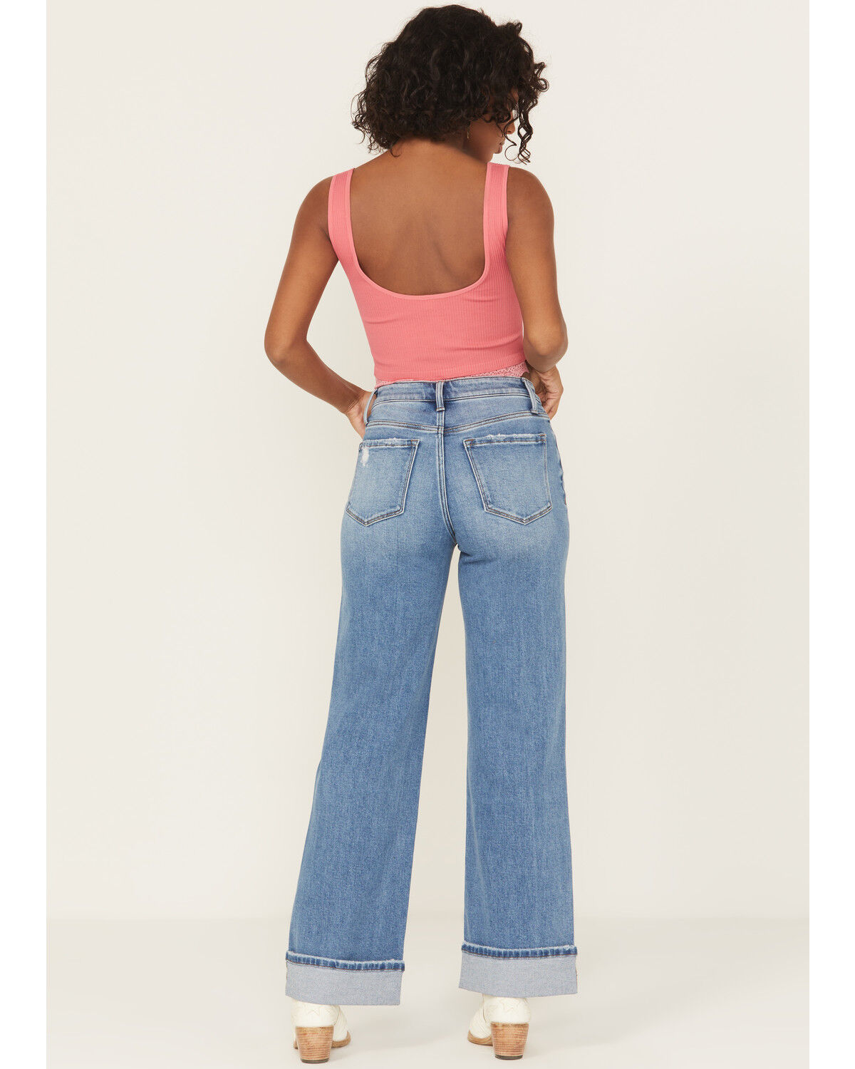 Product Name:  Vervet Women's Medium Wash High Rise Cuffed Wide Leg Denim Jeans