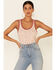 Wild Moss Women's Taupe Floral Ribbed Pointelle Tank Top , Taupe, hi-res