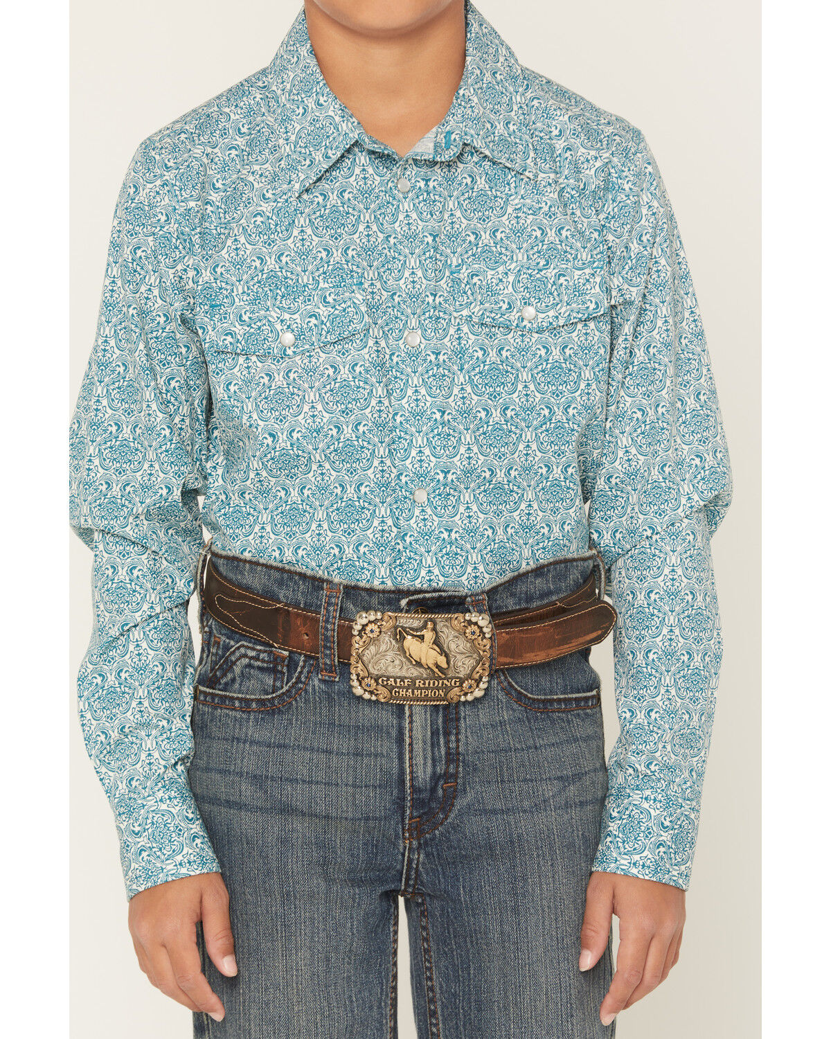 Image #3 - Gibson Trading Co Boys' Lava Lamps Geo Print Long Sleeve Pearl Snap Western Shirt, Teal, hi-res