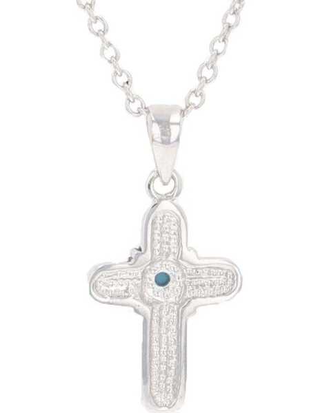 Image #2 - Montana Silversmiths Women's Feathered Cross Turquoise Center Necklace, Silver, hi-res