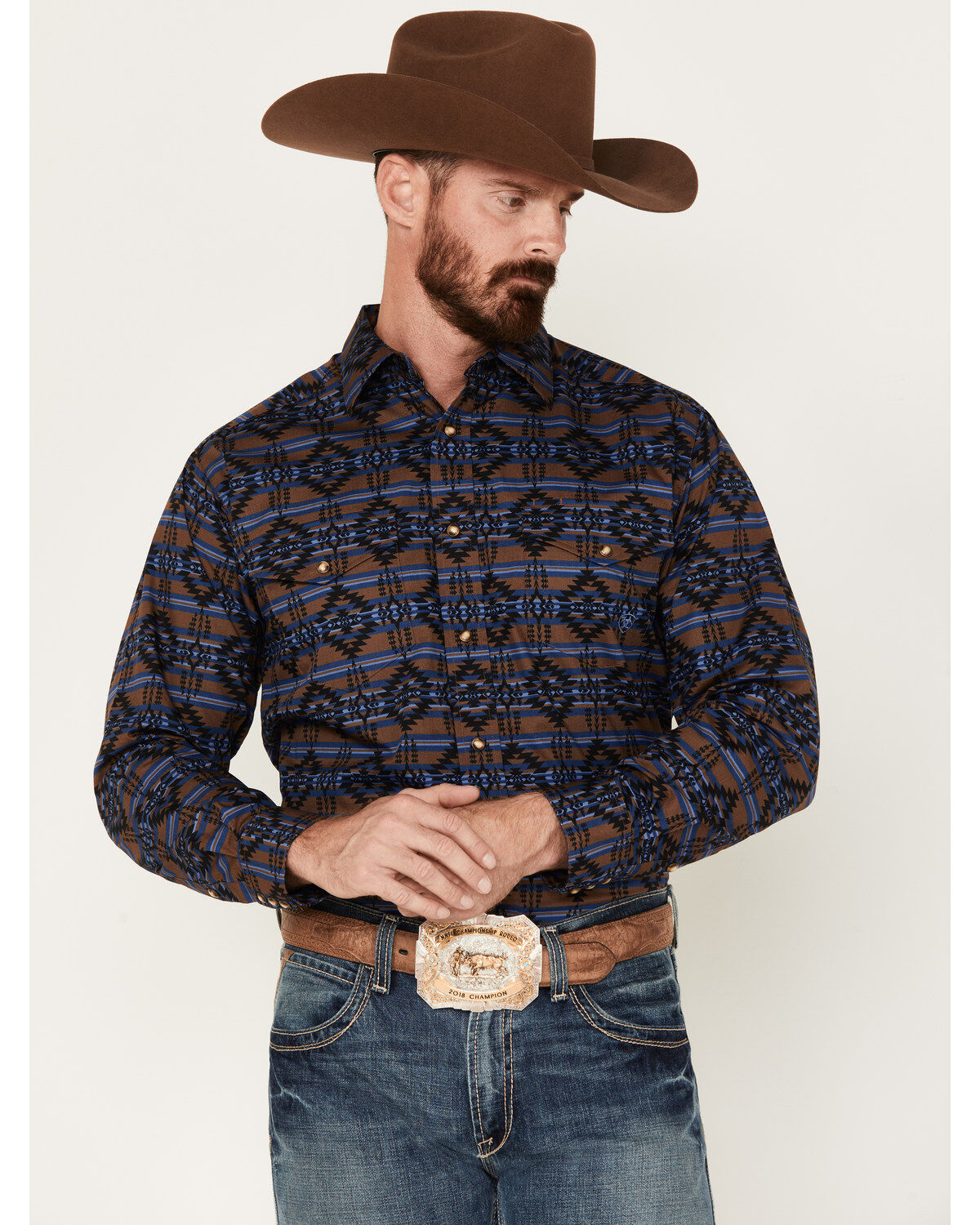 Image #1 - Ariat Men's Giannis Southwestern Print Long Sleeve Snap Western Shirt, , hi-res