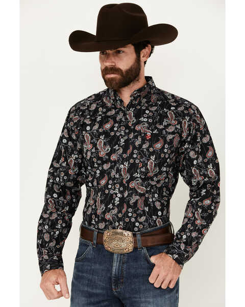 Ariat Men's Norward Paisley Print Long Sleeve Button-Down Western Shirt, Black, hi-res
