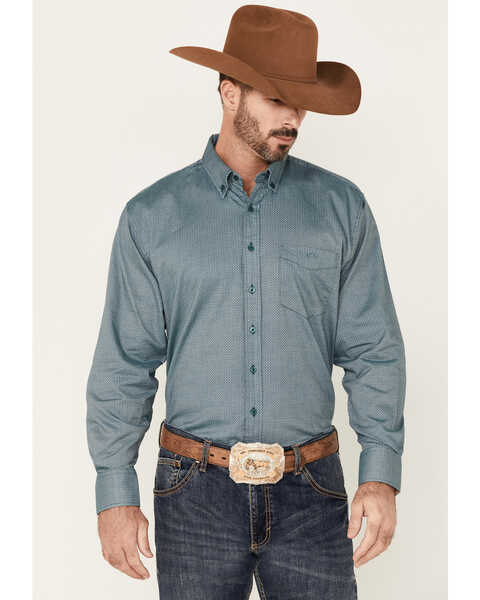 Resistol Men's Evanston Long Sleeve Button-Down Western Shirt , Blue, hi-res