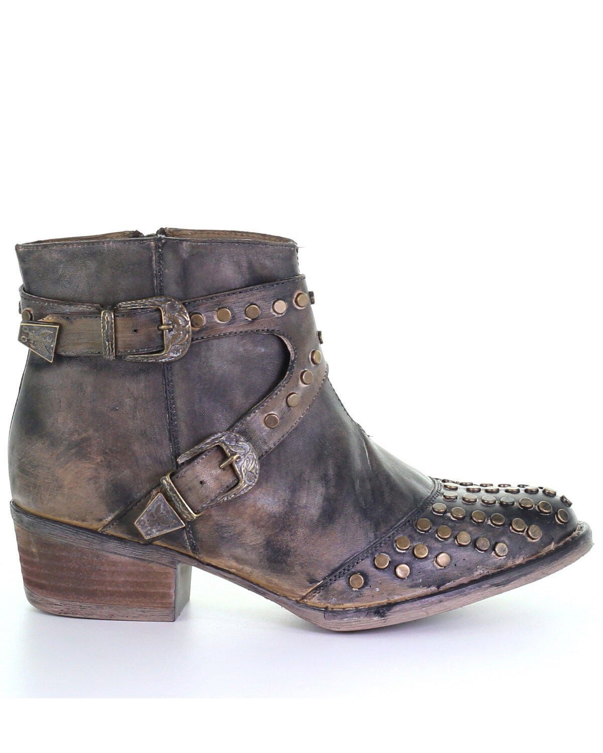 Image #2 - Circle G Women's Harness & Studs Fashion Booties - Round Toe, , hi-res