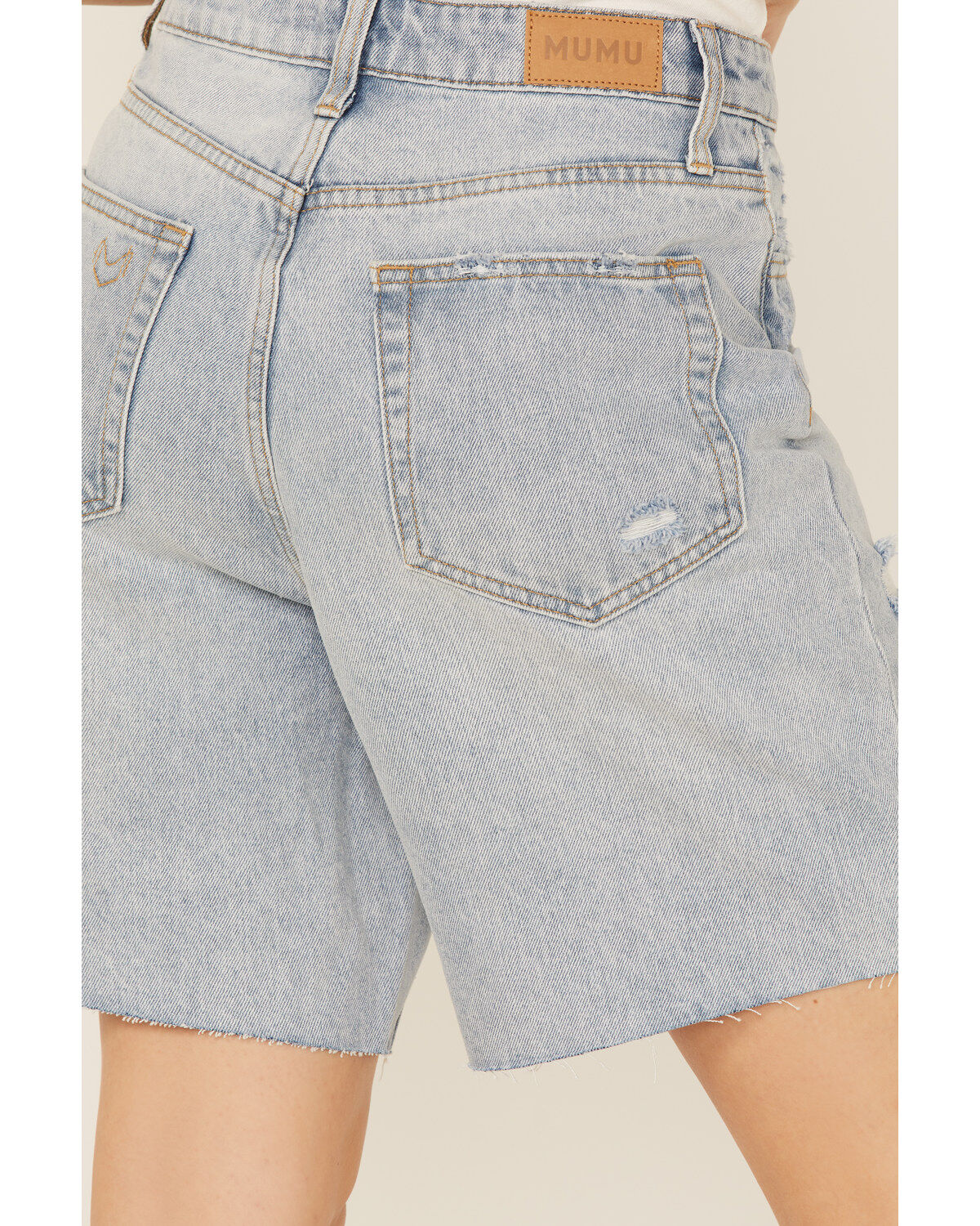 Image #4 - Show Me Your Mumu Women's Brentwood Distressed Denim Jean Shorts, Blue, hi-res