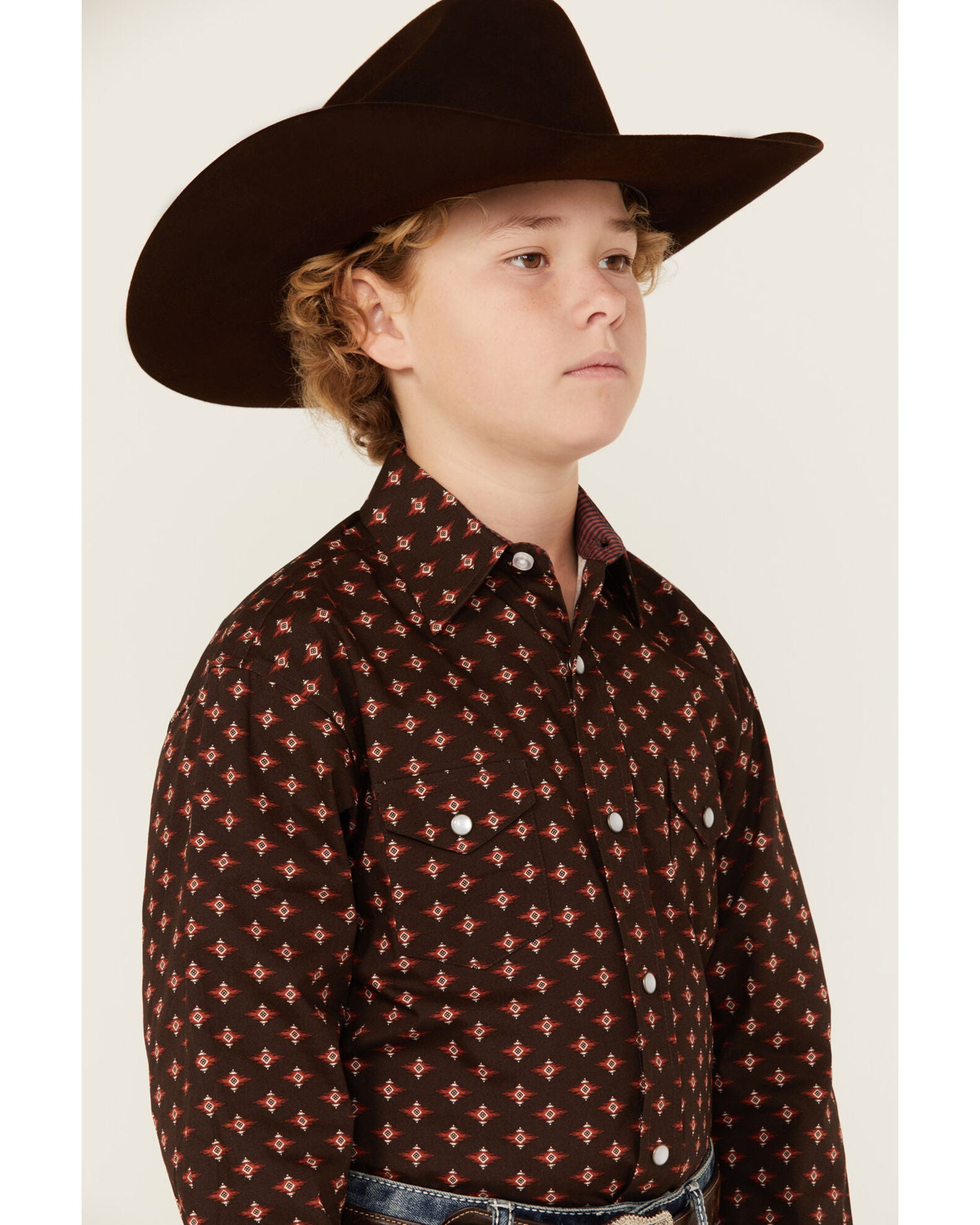 Panhandle Select Boys' Southwestern Print Long Sleeve Pearl Snap Shirt ...