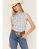 Image #1 - Ely Walker Women's Boot Barn Exclusive Floral Horseshoe Print Sleeveless Pearl Snap Western Shirt, Blue, hi-res