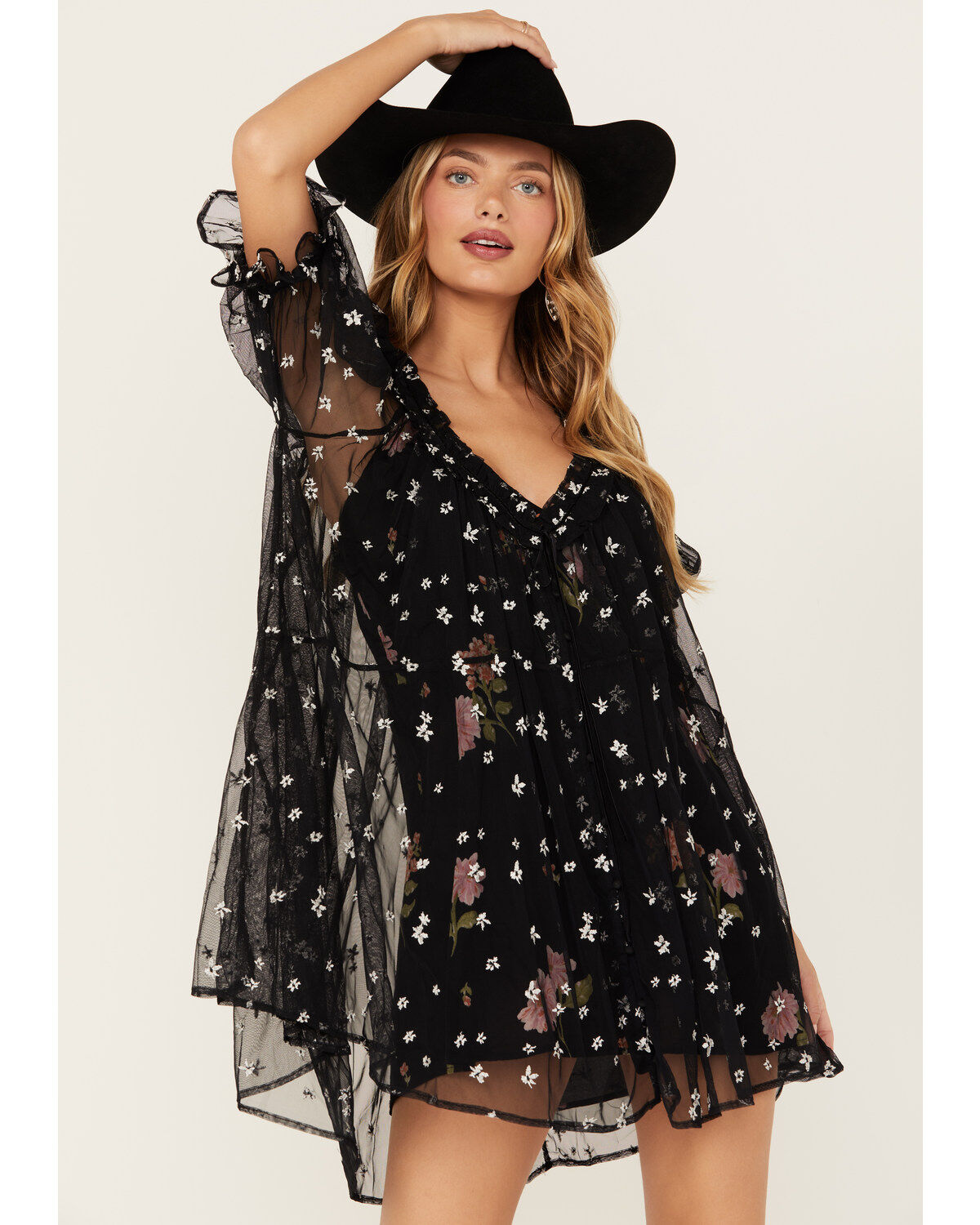 Free People Women's With Love Embroidered Mesh Mini Dress