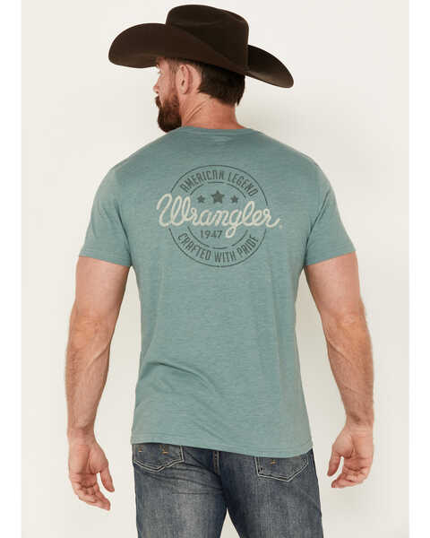 Image #4 - Wrangler Men's Boot Barn Exclusive Stamped Logo Short Sleeve Graphic T-Shirt, Green, hi-res
